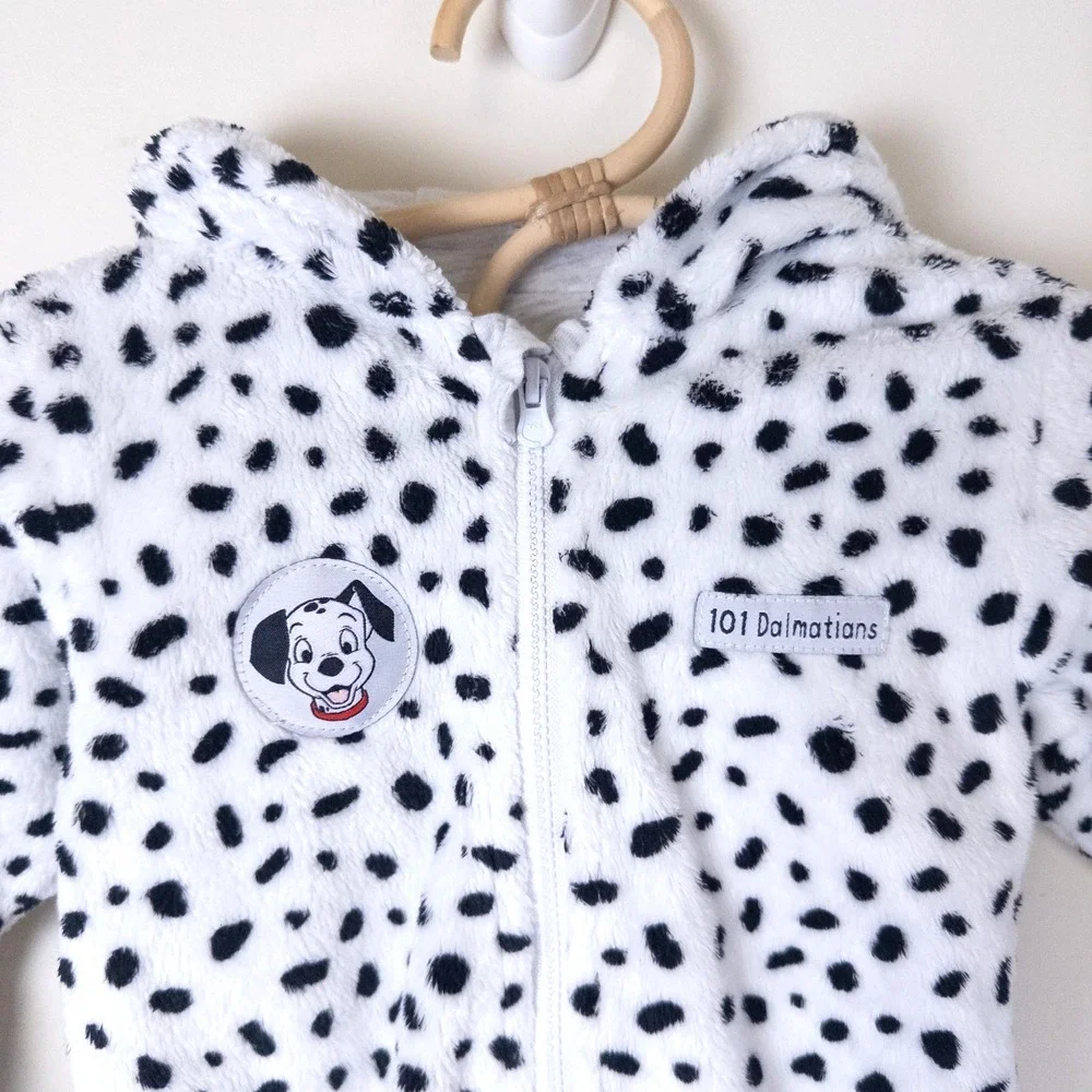 Disney Baby x‎ Primark 101 Dalmatians One Piece Zip Jumpsuit Black White 6-9m